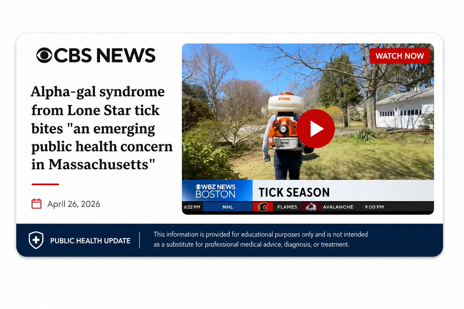 CBS News: Alpha-gal syndrome from Lone Star tick bites an emerging public health concern in Massachusetts